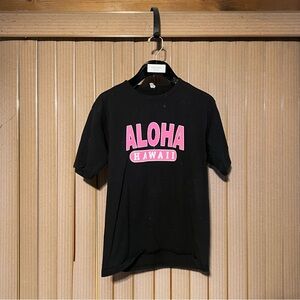 Aloha Hawaii Black and Pink Graphic Tee Shirt in 100% Cotton Size Medium Women